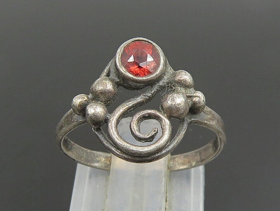 925 Sterling Silver - Vintage Beaded Spiral Red S… - image 6