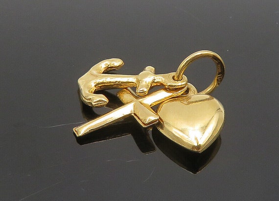 18K GOLD - Vintage Shiny Petite Love Heart Ship A… - image 4