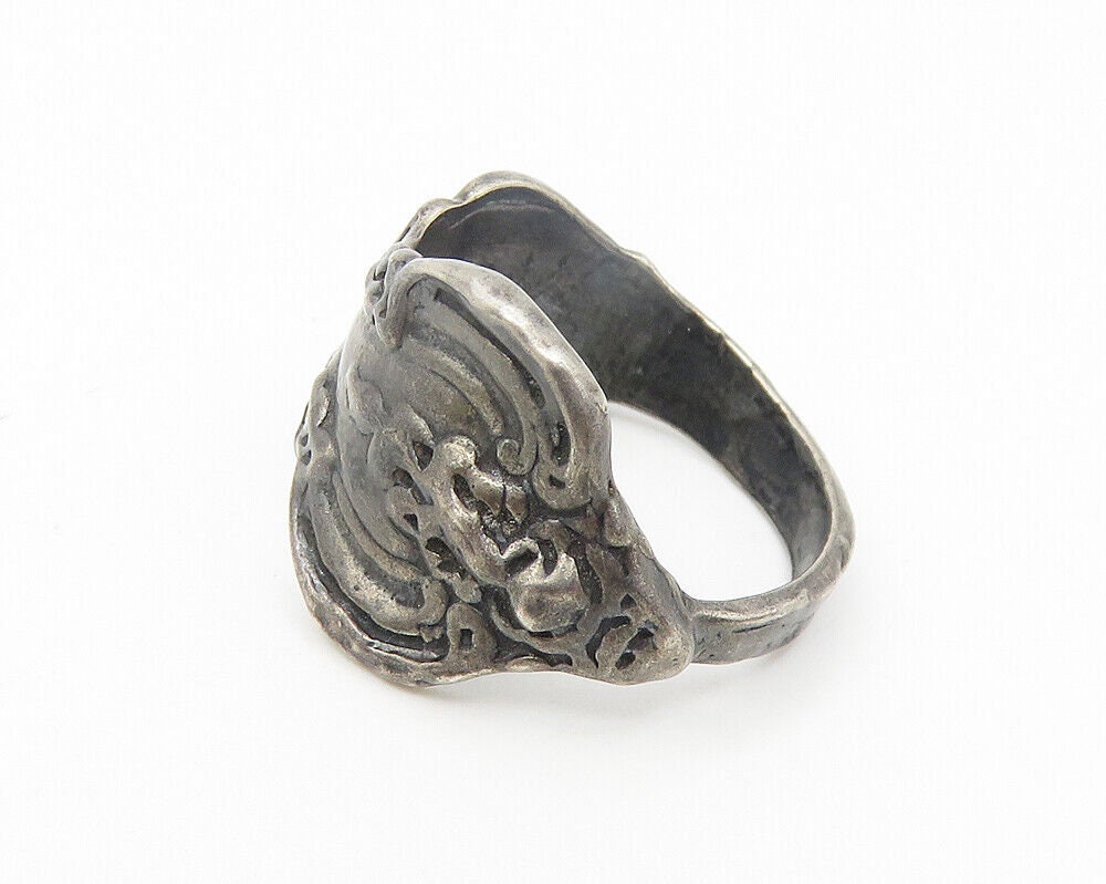 925 Sterling Silver - Vintage Antique Swirl Etched Spoon Band Ring