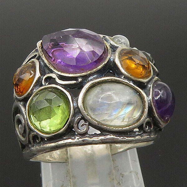 OR PAZ ISRAEL 925 Silver - Vintage Amethyst & Multi-Stone Ring Sz 7.5 - RG24218