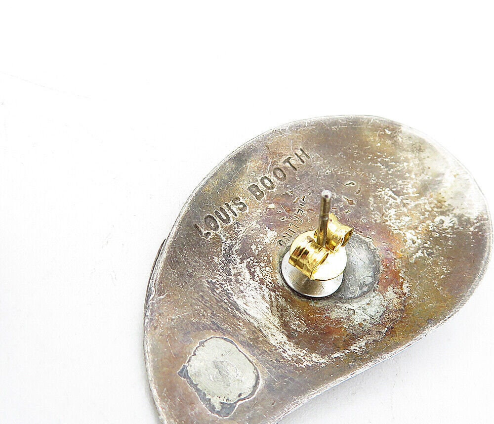 Vintage LOUIS BOOTH Brass Sterling Silver Pierced Earrings Modernist