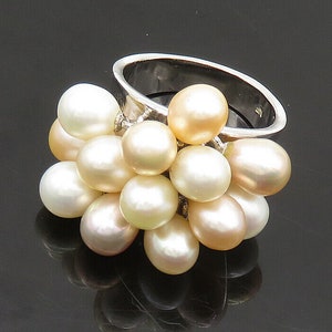 925 Sterling Silver - Shiny Pink Pearl Cluster Cocktail Ring Sz 7 - RG19294