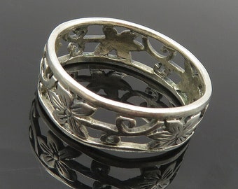 PETER STONE 925 Sterling Silver - Vintage Open Floral Band Ring Sz 9 - RG8892