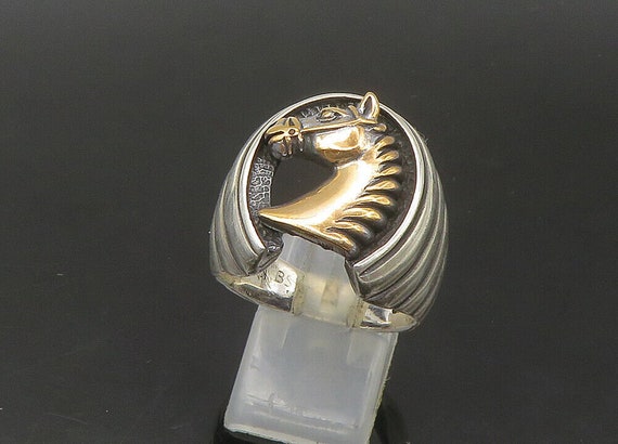 925 Silver - Vintage 2 Tone Horse Head & Shoe Lar… - image 7