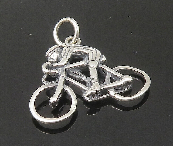 925 Sterling Silver - Vintage Shiny Cyclist On Bi… - image 1