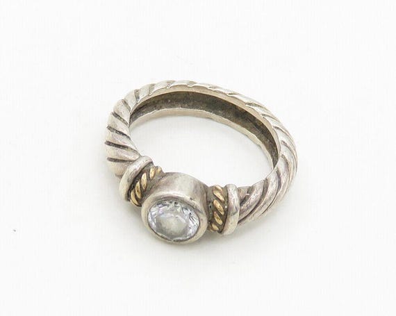 925 Silver & 14K GOLD Vintage Cubic Zirconia Twist Band Ring