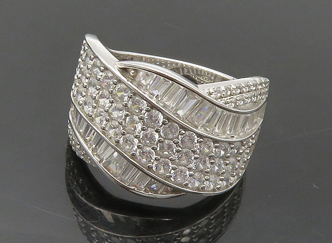 925 Sterling Silver Sparkling Cubic Zirconia Smooth Band Ring Sz 7.5  RG15218 - Etsy