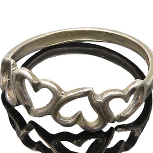 925 Sterling Silver Vintage Up & Down Love Hearts Band Ring Sz 7 RG11533