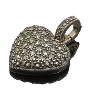 925 Sterling Silver Vintage Marcasite Love Heart Dome Pendant PT15255