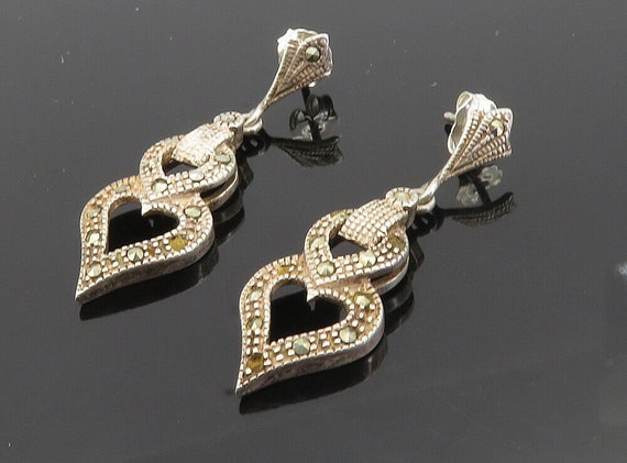 925 Sterling Silver - Vintage Marcasite Love Hear… - image 1