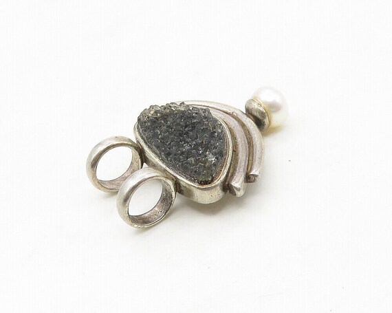 DESIGNER 925 Silver - Vintage Petite Pearl & Druz… - image 3