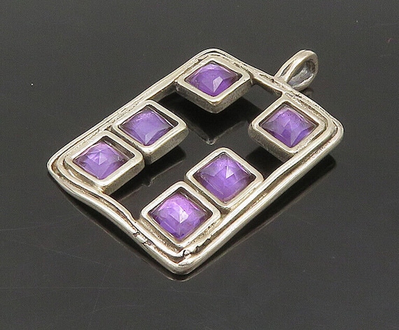 ISRAEL 925 Silver - Vintage Amethyst Open Square … - image 1