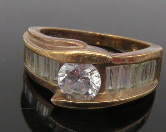 925 Sterling Silver - Vintage Cubic Zirconia Gold Plated Band Ring Sz 8- RG11764
