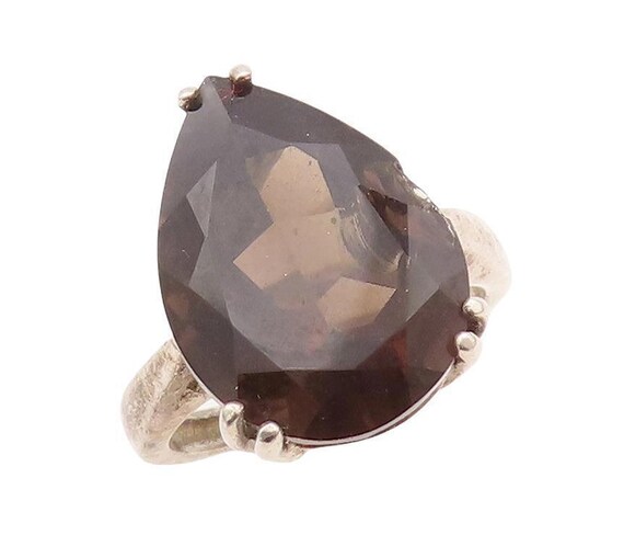 925 Sterling Silver Vintage Ring DAVID SIGAL Drop Cut Smokey