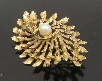 DANECRAFT 925 Sterling Silver - Vintage Petite Pearl Floral Brooch Pin - BP9009