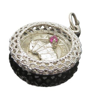 Ciondolo vintage in argento sterling 925 con topazio rosa e mazzo di carte Las Vegas PT15934