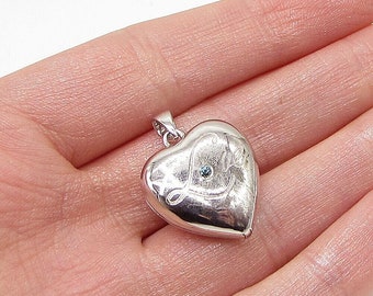 Argent 925 - Pendentif médaillon coeur d'amour aigue-marine (s'ouvre) - PT2489