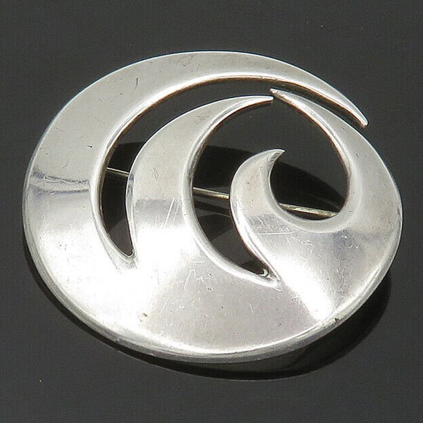 RA & LA DENMARK 925 Silver - Vintage Shiny Round Design Brooch Pin - BP8086