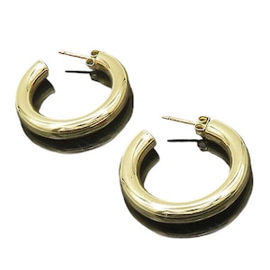 925 Sterling Silver Vintage Shiny Gold Plated Hollow JHoop Earrings EG9703