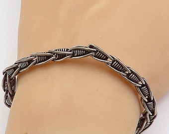 925 Sterling Silver - Vintage Dark Tone Twist Design Chain Bracelet - BT2295