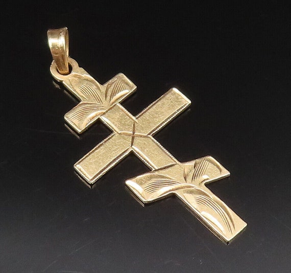 14K GOLD - Vintage Polished Etched Triple Religio… - image 1