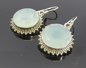 925 Sterling Silver - Vintage Faceted Aqua Chalcedony Dangle Earrings - EG3193