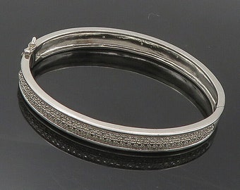 ROSS SIMON 925 Sterling Silver - Genuine Diamonds Shiny Bangle Bracelet - BT6943