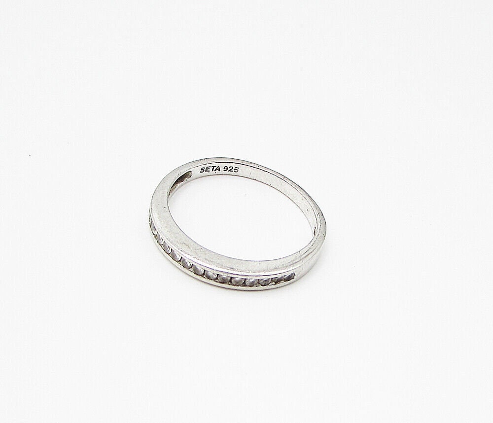 SETA 925 Sterling Silver White Cubic Zirconia Band Ring Sz 9