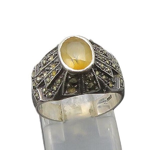 925 Sterling Silver Vintage Citrine & Marcasite Dome Band Ring Sz 6 RG21999