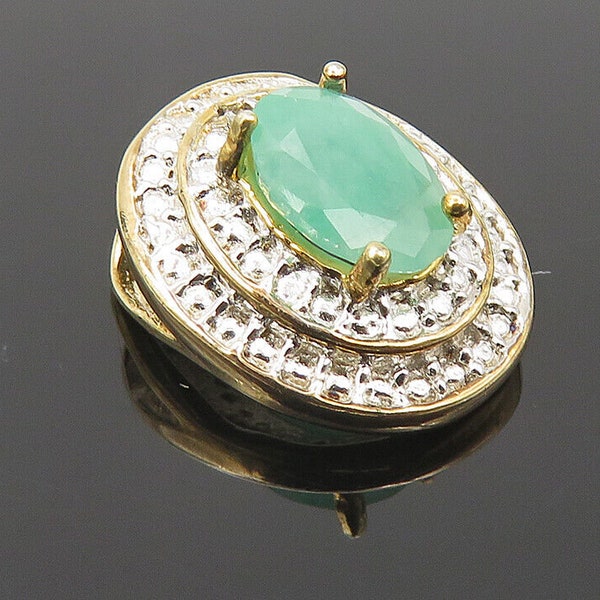 925 Sterling Silver - Genuine Diamond & Emerald Graduated Dome Pendant - PT8401