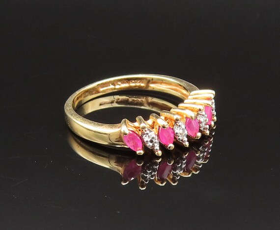 925 Silver - Vintage Gold Plated Marquise Ruby Pa… - image 4