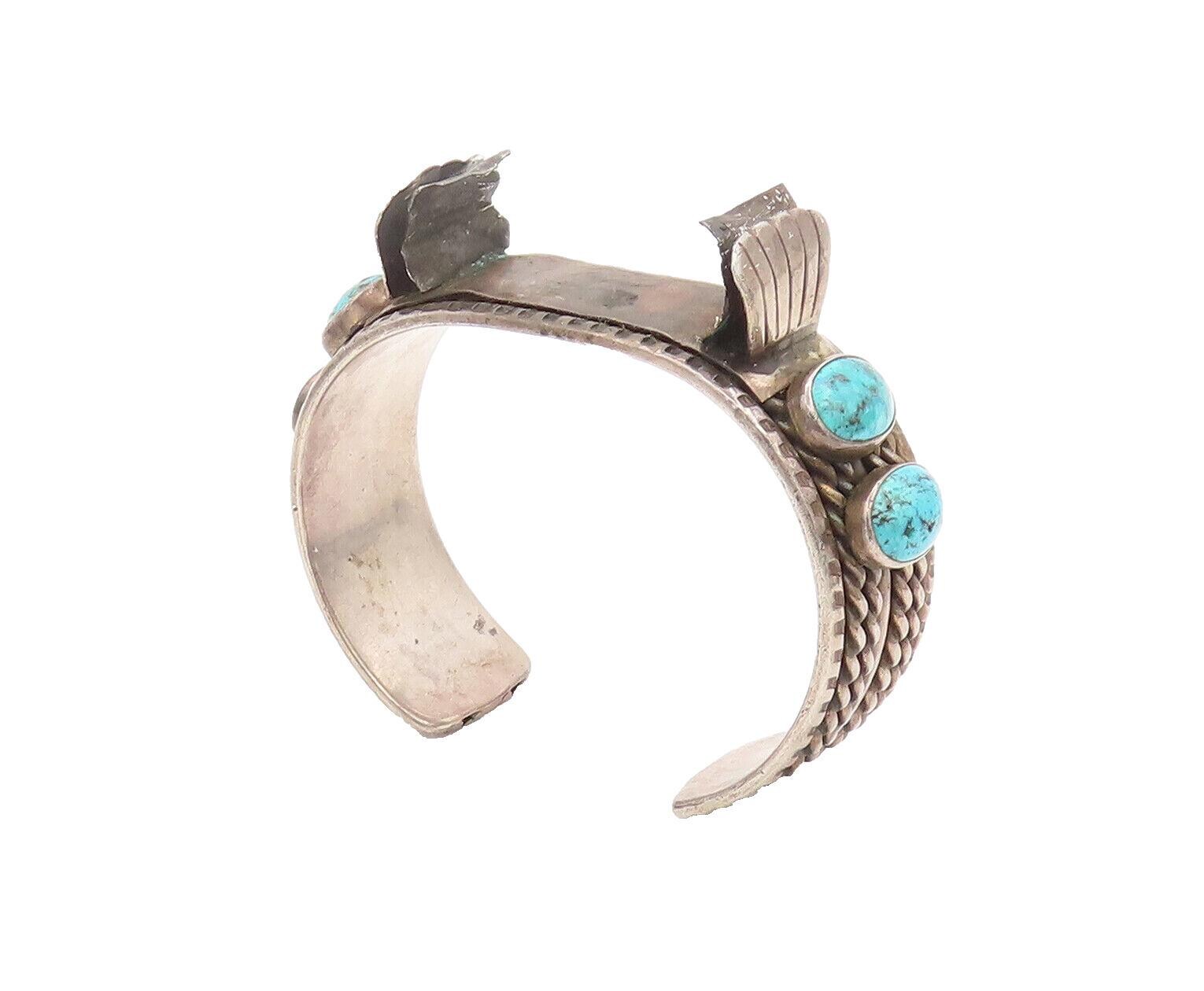 NAVAJO ZUNI 925 Silber Vintage Antike Schwere Türkis Manschette Uhr TR3646