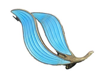 AKSEL HOLMSEN NORWAY 925 Silver Vintage Guilloche Enamel Brooch Pin BP9509