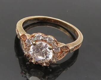 925 Sterling Silver - Cubic Zirconia Rose Gold Plated Band Ring Sz 10 - RG16771