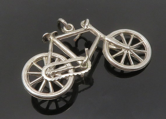 925 Sterling Silver - Vintage Shiny Bicycle Motif… - image 1