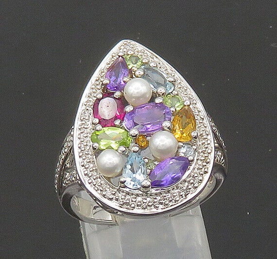 925 Silver - Vintage Pearls & Peridot Multi-Stone… - image 1