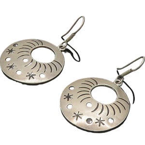 MESSICO Orecchini pendenti vintage in argento sterling 925 con motivo a cerchio EG7978
