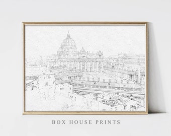 Drawing of the Vatican 8x10 VINTAGE Art Print | Download Only Antique Neutral Muted | Wall Art | Religous | Box House Prints