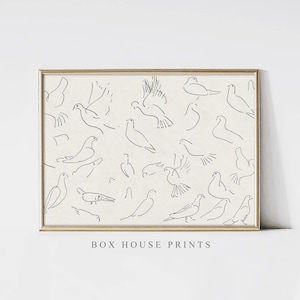 Flock of Birds Modern Art Print / Descargar Solo Antique Neutral Muted / Arte de pared / Paisaje / Box House Prints