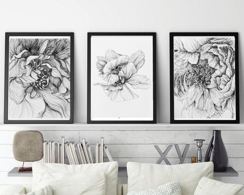 Floral Prints / 8x10 / Set of Three / Printable Wall Art / Botanical ...