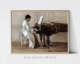 Woman on a Piano Vintage Print  | 8x10 Neutral Art | Dark | Vintage Victorian Download Only | Box House Prints
