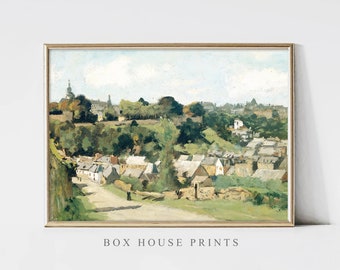 Green Village VINTAGE Art Print Painting | Download Only High Resolution | Landscape | Painting Box House Prints