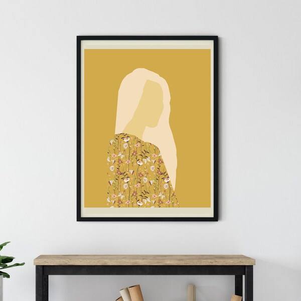 Draped in Wildflowers / Yellow Girl Print / Yellow Art Print / Graphic Art Print / Wall Art / Girl Wall Art / Gallery Wall Art /