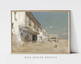 Rustic Houses VINTAGE Art Print | Download Only Antique Neutral Muted | Wall Art | Landscape | Box House Prints