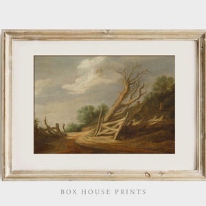 Download Alleen VINTAGE Art Print | Neutraal gedempt | Landschap | Windgeblazen boom Rustieke boerderij | Box House Prints