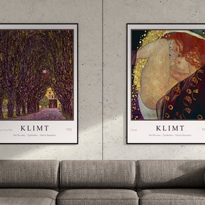 Download Only - Gustav Klimt Set of Two - Danae - A Walk in the Park - Art Print - Poster - 18x24 - Klimt - Nature - Girl - Purple - Black