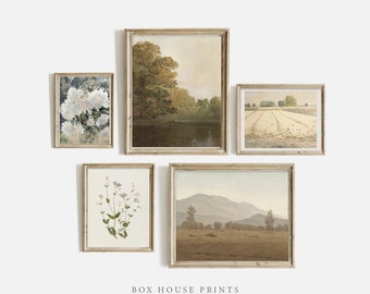 Soft French Country Farmhouse Meadow Art Print SET | Neutral Muted | Download Only | Set of Five Designers Set | Box House Prints