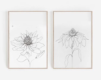 Sun Flower Art / Printable Art/ Printable Flower / Set of Two / Flower Set / Floral Wall Art / 8x10 / Flowers / Botanical Print /