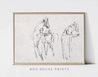 Horse Sketch Print VINTAGE Art Print OIL Painting | Download Only High Resolution | Modern | Animal Painting Box House Prints