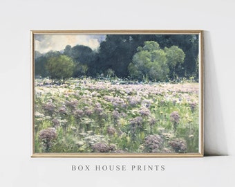 Purple Field VINTAGE Art Print OIL Painting | Download Only High Resolution | Landscape |Painting Box House Prints